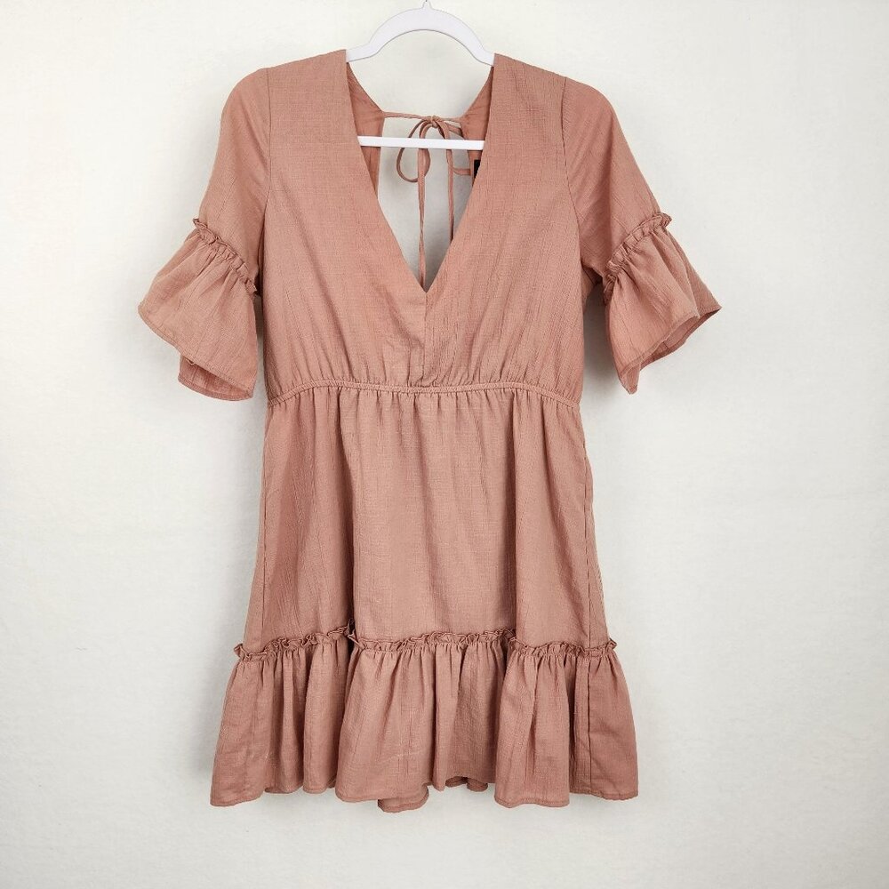 Lulus Sunshine Daydream Rusty Rose Short Sleeve Cutout Mini Dress Size L Pink - Picture 2 of 9